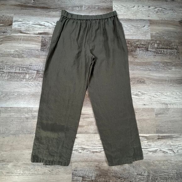 Liv by Habitat Linen Pants Small Olive Green Pull-On Wide Leg Minimalist - Picture 2 of 4